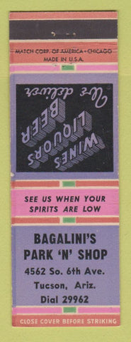 Matchbook Cover - Bagalini's Park n Shop Liquor Tuscon AZ