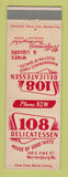 Matchbook Cover - 108 Delicatessen Warrensburg MO