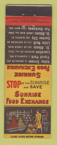 Matchbook Cover - Sunrise Food Exchange Valley Stream Floral Park St Albans NY