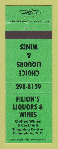 Matchbook Cover - Filion's Liquors Wines Champlain NY
