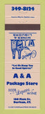 Matchbook Cover - A&A Package Liquor Durham CT