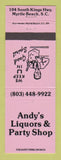 Matchbook Cover - Andy's Liquors Party Shop Myrtle Beach SC PINK