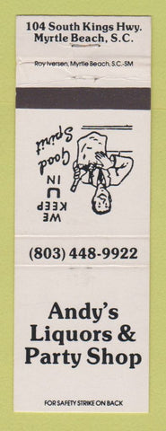 Matchbook Cover - Andy's Liquors Party Shop Myrtle Beach SC WHITE WEAR