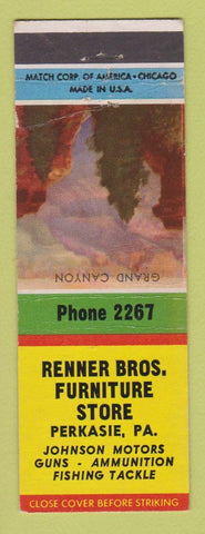 Matchbook Cover - Renner Bros Furniture Store Perkasie PA Johnson Boat Motors