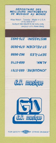 Matchbook Cover - GD Musique music Alma Sept Iles Jonquiere QC