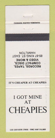 Matchbook Cover - Cheapies Music Store CDs lps Hamilton ON