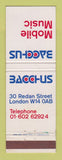 Matchbook Cover - Bacchus Mobile Music Store London UK England