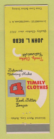 Matchbook Cover - Timely Men's Clothes John Bebb Amsterdam NY