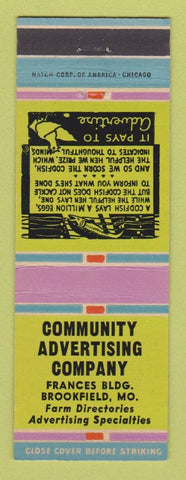 Matchbook Cover - Community Advertising Company Brookfield MO