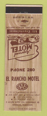Matchbook Cover - El Rancho Motel Sedalia MO
