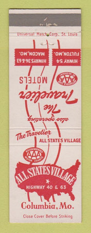 Matchbook Cover - All States Village Columbia MO Fulton Macon