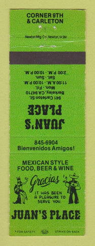 Matchbook Cover - Juan's Place Mexican Food Berkeley CA