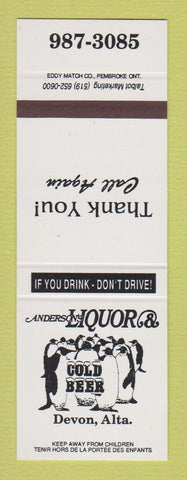 Matchbook Cover - Anderson's Liquor Devon AB penguin SAMPLE