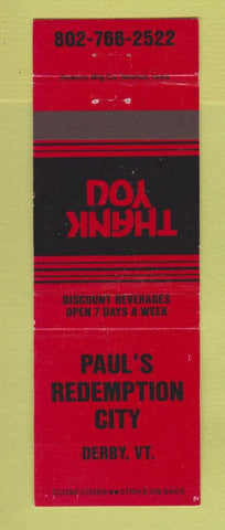 Matchbook Cover - Paul's Redemption City Liquor? Derby VT