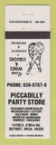Matchbook Cover - Piccadilly Party Store Liquor Detroit MI WHITE