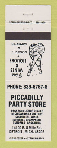 Matchbook Cover - Piccadilly Party Store Liquor Detroit MI WHITE