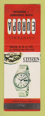 Matchbook Cover - Citizen Watches Cafeteria Europa Bilbao Spain SAMPLE WORN