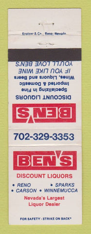 Matchbook Cover - Ben's Discount Liquors Winnemucca Sparks Reno Carson NV