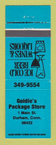 Matchbook Cover - Goldie's Package Store liquor Durham CT BLUE