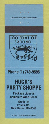 Matchbook Cover - Huck's Party Shoppe Liquor Pizza New Haven MI BLUE