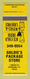 Matchbook Cover - Goldie's Package Store liquor Durham CT YELLOW