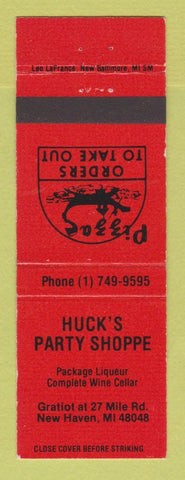 Matchbook Cover - Huck's Party Shoppe Liquor Pizza New Haven MI ORANGE
