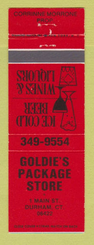 Matchbook Cover - Goldie's Package Store liquor Durham CT RED