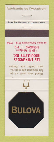 Matchbook Cover - Bulova Watches Les Enterprises Brouillette Richmond QC