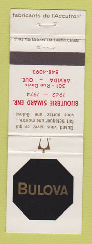 Matchbook Cover - Bulova Watches Arvida QC Bijouterie Simard WEAR