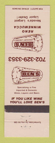 Matchbook Cover - Ben's Discount Liquors Reno Winnemucca NV