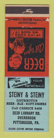 Matchbook Cover - Steiny and Steiny Beer Distributor Pittsburgh PA WEAR