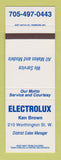 Matchbook Cover - Electrolux Ken Brown ON Canada SAMPLE