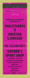 Matchbook Cover - Griener's Sport Shop Welding Okekama MI