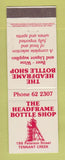 Matchbook Cover - Headframe Bottle Shop Tennant Creek Australia liquor