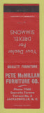 Matchbook Cover - Pete McMIllan Furniture Drexel Simmons Jacksonville NC