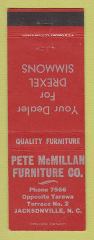 Matchbook Cover - Pete McMIllan Furniture Drexel Simmons Jacksonville NC