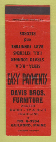 Matchbook Cover - Davis Bros Furniture Zenith Radio TV Guilford ME