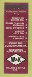 Matchbook Cover - Williams & Kettle Liquor Gisborne's New Zealand