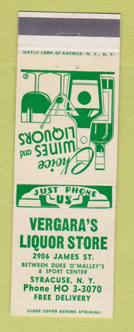 Matchbook Cover - Vergara's Liquor Store Syracuse NY