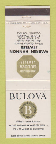 Matchbook Cover - Bulova Watches Warren Hannon Jewelry Olathe KS WEAR