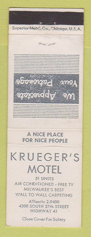 Matchbook Cover - Krueger's Motel Milwaukee WI
