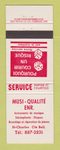 Matchbook Cover - Musi Qualite Musical Instruments St Charles De Bellechasse QC