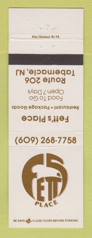 Matchbook Cover - Fett's Place Restaurant Tabernacle NJ liquor