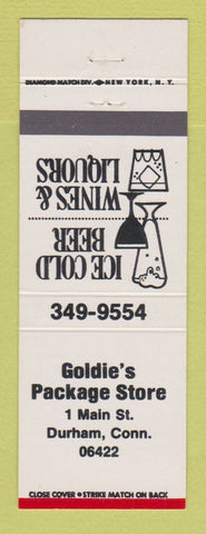 Matchbook Cover - Goldie's Package Store liquor Durham CT WHITE