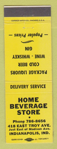 Matchbook Cover - Home Beverage Store Liquor Indianapolis IN WORN BACK