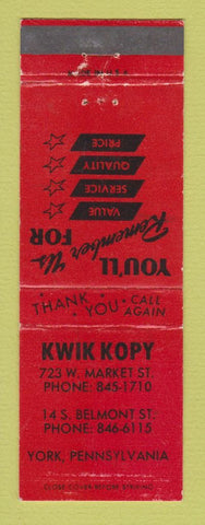 Matchbook Cover - Kwik Kopy Printing York PA WEAR