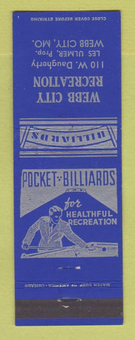 Matchbook Cover - Webb City Recreation billiards Webb City MO