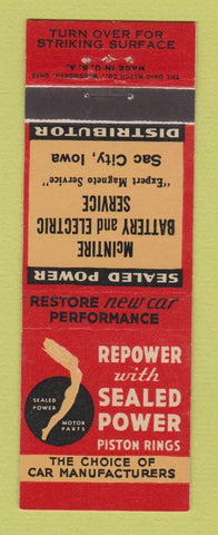 Matchbook Cover - Sealed Power Piston Rings McIntire Battery Sac City IA girlie