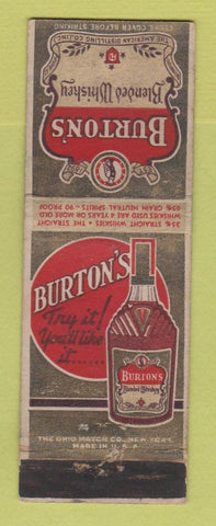 Matchbook Cover - Burton's Whiskey WORN