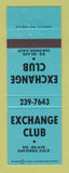 Matchbook Cover - Exchange Club San Diego CA WEAR